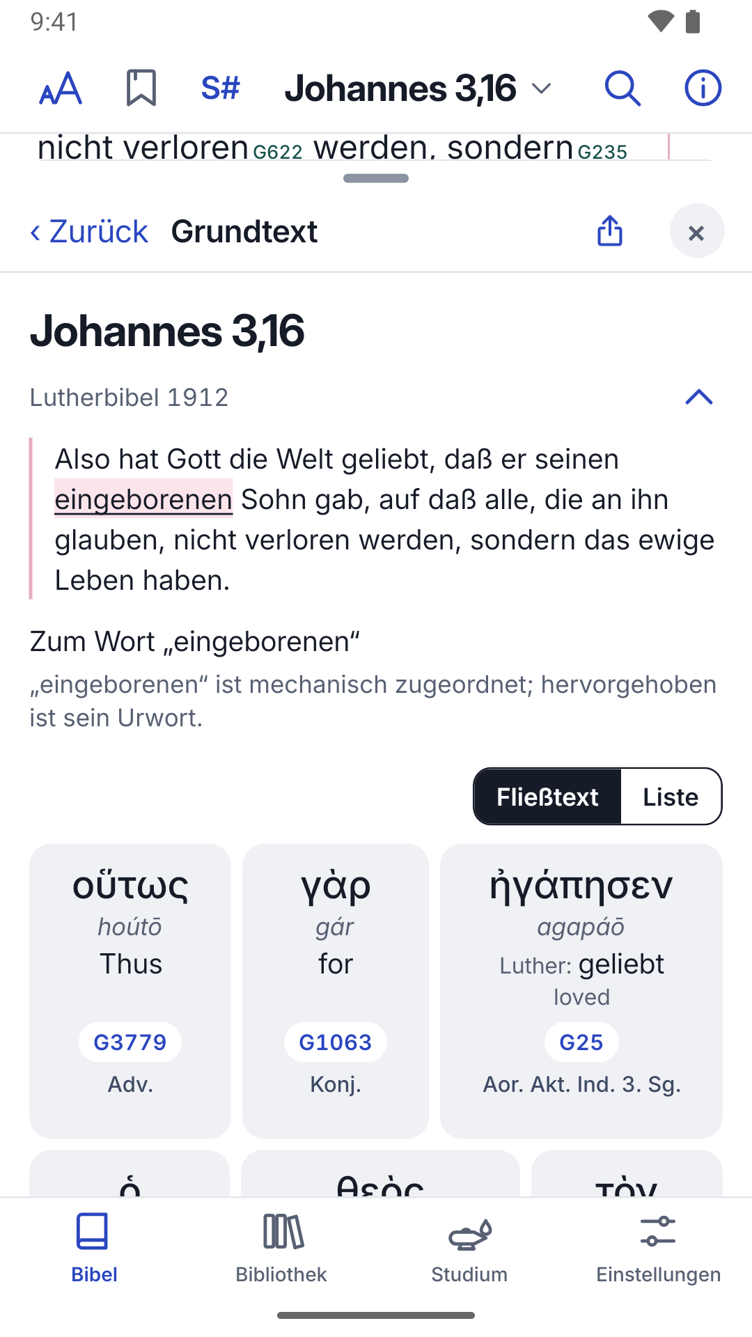 Griechischer Grundtext von Johannes 3,16 Wort für Wort