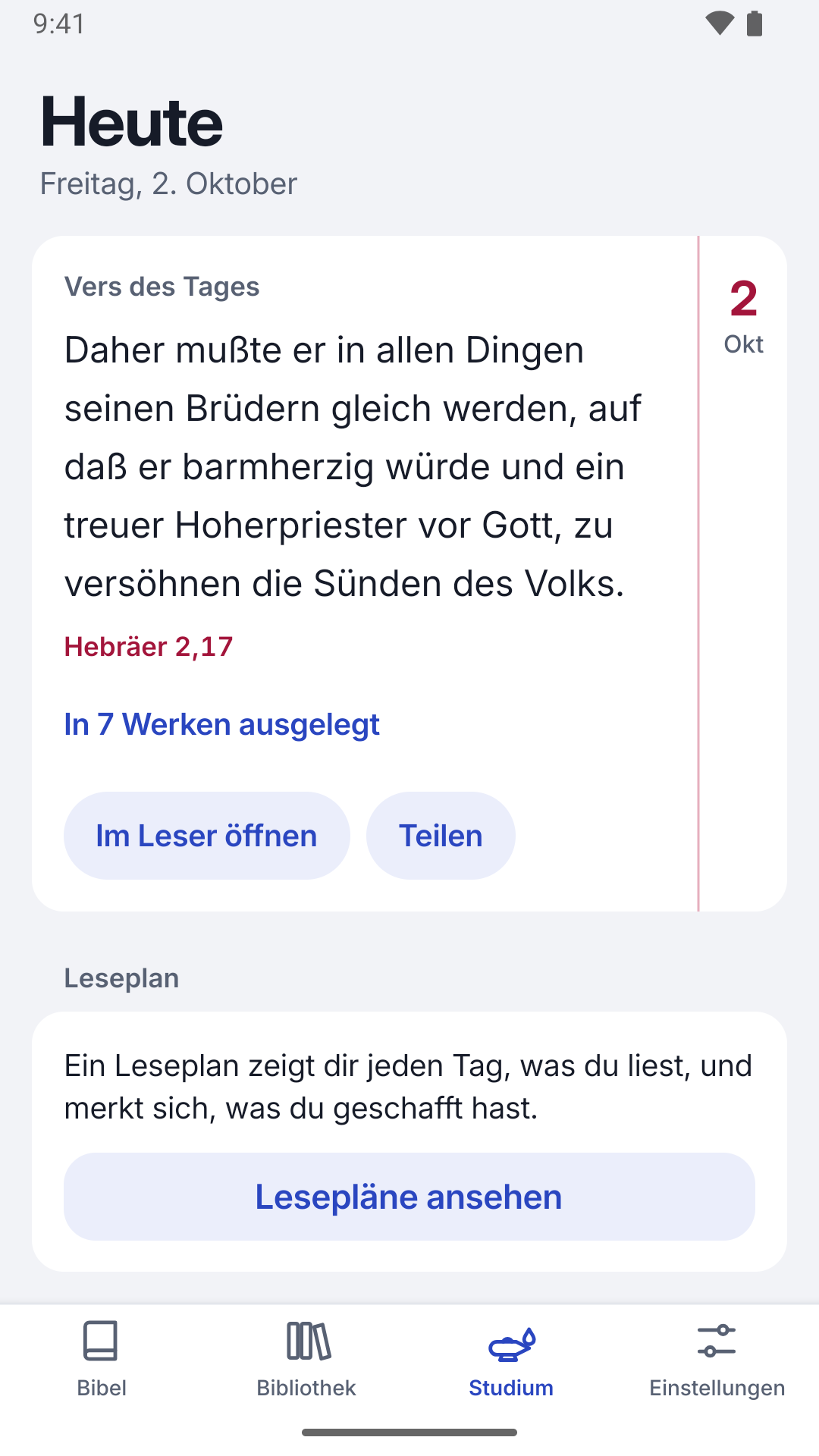 Vers des Tages und Lesepläne